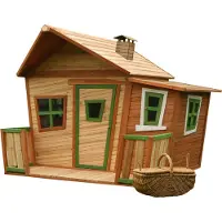 Axi Spielhaus Lisa aus FSC Holz | Outdoor Kinderspielhaus mit Veranda für den Garten in Braun & Grün | Gartenhaus für Kinder mit Fenstern
