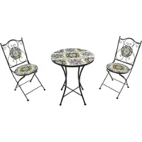 Axi Amélie Bistroset 3-teilig mit Mosaik Design Klassisch Mehrfarbig | Bistrotisch mit 2 Stühlen | Bistro Gartenmöbel Set für Garten / Balkon / Terrasse | Balkonset / Sitzgruppe