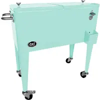 Axi Retro Getränkekühler Minzfarbe | Kühlwagen / Kühler mit Rollen - 76 liter | Fahrbare Kühlbox für den Garten / Outdoor
