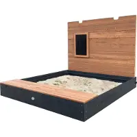 Axi Mandy XXL Sandkasten aus Holz mit Sitzbank, Stauraum, Deckel & Kreidetafel | Sandkasten in Anthrazit & Braun inklusive Bodeplane | 160 x 151 x 122,5 cm