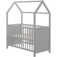 Roba Hausbett 60 x 120 cm, Baby- & Beistellbett in Hausoptik, taupe, 6-fach verstellbar