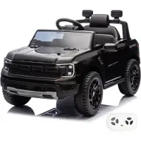Vrooomy Ford Ranger Raptor Kinder Elektroauto 12V (1–5 Jahre) – Offiziell Lizenziert, mit Fernbedienung, Bluetooth & Ledersitz – Kinder Elektrofahrzeug – Schwarz