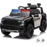 Vrooomy Ford Raptor Polizei Kinder Elektroauto 12V (1–5 Jahre) – Offiziell Lizenziert, mit Fernbedienung, Bluetooth, Sirene & Ledersitz – Kinder Elektrofahrzeug – Schwarz