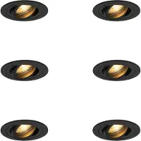 QAZQA - Set mit 6 modernen Einbaustrahlern schwarz - Rondoo I Wohnzimmer I Schlafzimmer - Aluminium - LED geeignet GU10
