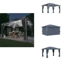 vidaXL Pavillon mit Vorhängen & LED-Lichterkette 4x3 m Anthrazit Alu - Pavillons & Partyzelte