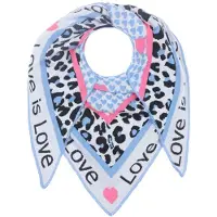 Zwillingsherz Dreieckstuch "Love is Love", Damen, blau, Feinstrick, Materialmix, Modetücher Dreieckstuch, Feinstrick, Schriftzug, Animal-Muster, wärmend