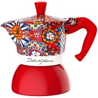 Bialetti Moka Induction Dolce&Gabbana, Mokka-Kanne, 0,09 l, Blau, Rot, Weiß, Aluminium, Stahl, 2 Tassen, Thermoplast