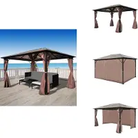 The Living Store Pavillon mit Vorhängen Braun Aluminium 400 x 300 cm