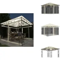 vidaXL Pavillon mit Moskitonetz & LED-Lichterkette 3x3x2,73m Cremeweiß - Pavillons & Partyzelte