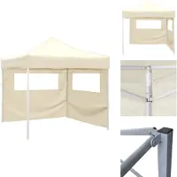 vidaXL Faltzelt mit 2 Wänden 3 x 3 m Cremeweiß - Pavillons & Partyzelte