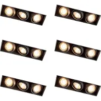 QAZQA Set mit 6 Einbaustrahlern Schwarz Verstellbar Rahmenlos 3-Lichter - Oneon
