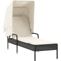 The Living Store Sonnenliege mit Dach Schwarz Poly Rattan