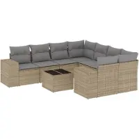 vidaXL 9-tlg. Garten-Sofagarnitur mit Kissen Beige Poly Rattan