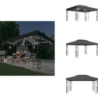 vidaXL Pavillon mit Doppeldach & LED-Lichterkette 3x4 m Anthrazit - Pavillons & Partyzelte