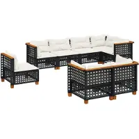 vidaXL 8-tlg. Garten-Sofagarnitur mit Kissen Schwarz Poly Rattan