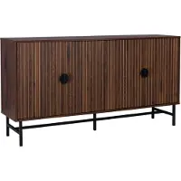 Sweeek - Anrichte mit geriffeltem Holzdekor, viertürig, 157,5 cm - Dunkles Holz