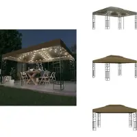 vidaXL Pavillon mit Doppeldach & LED-Lichterkette 3x4 m Taupe - Pavillons & Partyzelte