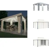 vidaXL Pavillon mit Vorhängen & LED-Lichterketten 4x3 m Cremeweiß - Pavillons & Partyzelte