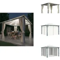 vidaXL Pavillon mit Vorhängen & LED-Lichterkette 300x300 cm Creme Alu - Pavillons & Partyzelte