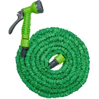 Kinzo Flexibler Gartenschlauch 10M – inkl. Schlauchaufsatz – Flexschlauch mit Sprühkopf mit 7 Sprühpositionen – Kunststoff – Grün/Grau