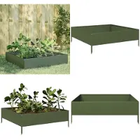 vidaXL Hochbeet Olivgrün 100x100x33,5 cm Stahl