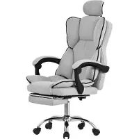 ECD-Germany Bürostuhl ergonomisch Hellgrau, Gaming Stuhl mit hoher Rückenlehne, Drehstuhl mit Fußstütze, Kissen und Kopfstütze