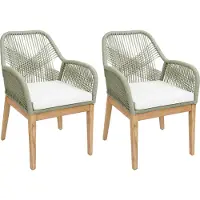 Mendler 2er-Set Gartenstuhl MCW-H56b, Sessel Outdoor, wetterfest Seilgeflecht Rope Holz Akazie grün Kissen creme