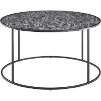 SalesFever Couchtisch Ø 80 cm | rund | 6 mm Glasplatte mit Strukturoptik | Metallgestell | B 80 x T 80 x H 45 cm | Schwarz