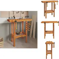 The Living Store Werkbank mit Schraubstöcken 92x48x83 cm Massivholz Akazie