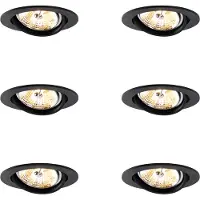 QAZQA - Set mit 6 modernen, schwenkbaren schwarzen Einbaustrahlern AR70 - Cisco I Wohnzimmer I Schlafzimmer - Aluminium - LED geeignet GU10