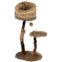 Dobar Design-Kratzbaum "Sunny" mit Naturstämmen und Spielball, Katzenmöbel mit zwei Liegeflächen, 50 x 40 x 99-109 cm, Braun