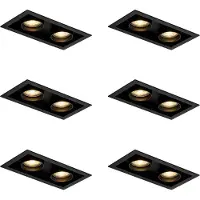 QAZQA - Set mit 6 modernen, schwarzen Einbaustrahlern, verstellbar, 2-flammig - Roof I Wohnzimmer I Schlafzimmer - Aluminium - LED geeignet GU10