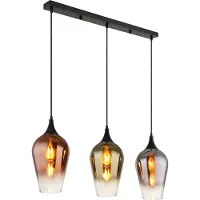Globo Lighting Hängeleuchte Metall schwarz matt, Glas kupferfarben, goldfarben, verchromt, Kabel Textil schwarz, Höhe kürzbar, LxBxH: 830x180x1200mm, exkl. 3x E27 60W 230V
