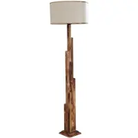 Opviq , Kule Yank Lambader Silindir Finli Krem Erkametli, Stehlampe, Holzkörper, Kupfer, 45 x 45 x 165 cm