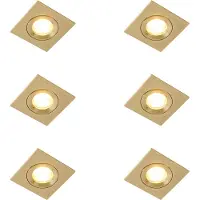 QAZQA - Set mit 6 modernen Bad I Badezimmer Außen Einbaustrahlern Gold I Messing Quadratisch IP44 - Xena I Außenbeleuchtung - Aluminium - LED geeignet GU10