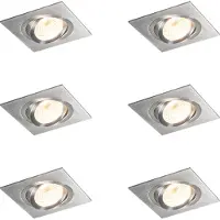 QAZQA - 6er-Set Einbaustrahler stahl I nickel matt neigbar - Lock 1 I Wohnzimmer I Schlafzimmer - Aluminium - LED geeignet GU10