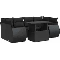 vidaXL 7-tlg. Garten-Sofagarnitur mit Kissen Schwarz Poly Rattan