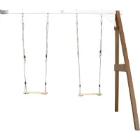 Axi Schaukel in Braun / Weiß aus FSC Holz | Doppelschaukel für 2 Kinder / Kinderschaukel | Anbauschaukel für den Garten