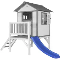 Axi Spielhaus Beach Lodge XL in Weiß mit Rutsche in Blau | Stelzenhaus aus Holz für Kinder | Kleiner Spielturm für den Garten