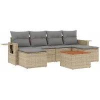 vidaXL 7-tlg. Garten-Sofagarnitur mit Kissen Beige Poly Rattan
