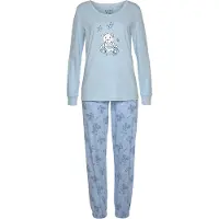 Vivance Pyjama DREAMS, Damen, Gr. 32/34, blau (hellblau), Single Jersey, Obermaterial: 100% Baumwolle, bequem lang, Rundhals, Rippbündchen, Homewear-Sets Pyjama, mit süßem Bärchendruck, Topseller