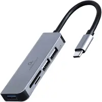 Gembird UHB-CM-CRU3P1U2P2-01, Kabelgebunden, USB 3.2 Gen 1 (3.1 Gen 1) Type-A, Silber, MicroSD (TransFlash), SD, SDHC, SDXC, 128 GB, 5 Gbit/s