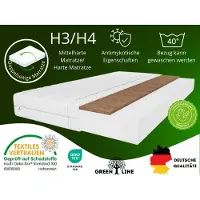 MARPUR Schaum-Kokosmatratze Kokos sylver 140X200 cm, Matratze Höhe ca. 20 cm Härtegrad H3/H4, Farbe: Aloe Vera, Hochflexibler Schaum inkl. Bezug