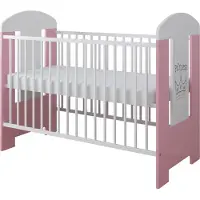 Kiki design Gitterbett mit Matratze & Kleiner Prinzessin Gravur 120x60cm | 3 ausziehbare Sprossen | 3-Stufen-Verstellung | Kiefernholz | Für Mädchen und Junge| Rosa