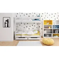 Lukdom Etagenbett Diego 140x70 Kinderbett mit Rausfallschutz & Lattenrost weiß 70 x 140 für Mädchen und Jungen Massivholz Kiefer, ohne Matratze, mit Schubladen