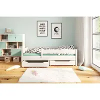Lukdom Kinderbett Lina 160x80 Kinderbett mit Rausfallschutz & Lattenrost weiß 80 x 160 für Mädchen und Jungen Massivholz Kiefer, ohne Matratze, mit Schubladen