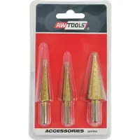 AWTOOLS WIERTŁA STOPNIOWE HSS-TIN KOMPLET 3 SZTUKOWY / 3-12mm / 4-12mm / 4-20mm