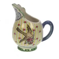 Meander Kannetje Blau/geel m vogel keramiek12,5x9,5x14cm(norm€6.95