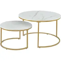 En.casa Couchtisch ’Christchurch’ 2er Set Satztisch Metallgestell Marmoroptik, Weiß/Gold