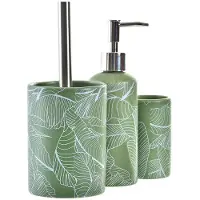 DKD Home Decor Badezimmer Set grün Silberfarben Polypropylen Dolomite Tropical Pflanzenblatt 9,5 x 9,5 x 37 cm
